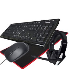 삼성전자 키보드 + 유선마우스 + 헤드셋 + GGOON 게이밍 마우스패드, 일반형, SPA-JKA1BUB(키보드), SPA-JMA1PUB(마우스), GOON Gamigng pad (마우스패드), SHS-270V(헤드셋), 혼합 색상