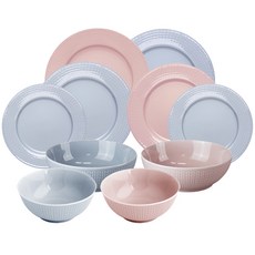 Rorstrand 瑞典格蕾絲二重奏 10p 套組, 玫瑰色、冰灰藍, 空氣 2p + 盤子 2p + 盤子 17cm 2p + 21cm 2p + 27cm 2p