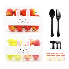 Donna&deco PP耐熱便當盒 單格 5入 + 雙格 5入 + 請慢用 兔子腰封 10入 + 黑色湯匙 5入 + 叉子 5入, 1個, 5個