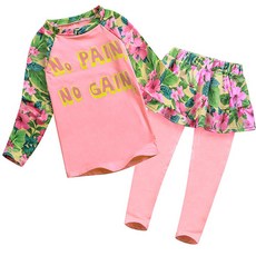 GOING KIDS 女童雛菊印花防曬泳衣+泳褲裙