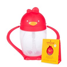 lollaland lollacup學習吸管水杯附吸管清潔刷組, 紅色, 1組, 296ml