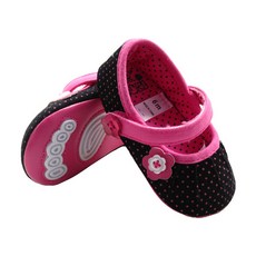 JOY MULTI 女童黑色圓點花朵鈕扣學步鞋