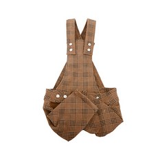 韓國 DASOM 狗狗格紋吊帶連身褲, 棕色