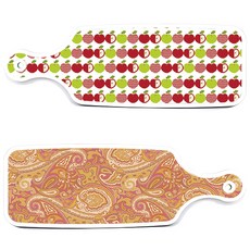 Roem Design 上菜砧板 2入 紅黃色線條藝術組, 紅黃色線條藝術, 蘋果白, 1套