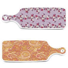 Roem Design 上菜砧板 2件組 紅黃線條藝術款, 紅黃線條藝術, 碧藍色花朵, 1套