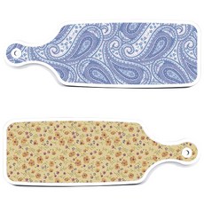 ROEM DESIGN 紫黃花朵上菜砧板2件組, 紫黃色花朵, 青白色線條藝術, 1套