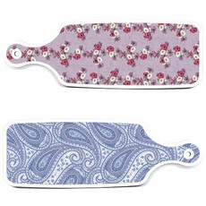 Roem Design 上菜砧板 2入 青白線條藝術款, 青白線條藝術, 碧藍色花朵, 1套