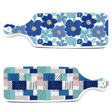 Roem Design 上菜砧板 2件組 藍色格紋套組, 藍色格紋, 灰藍色花朵, 1套
