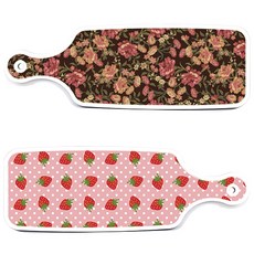 Roem Design 上菜砧板 2入 粉紅草莓組, 粉紅草莓, 黑色花園藝術, 1套