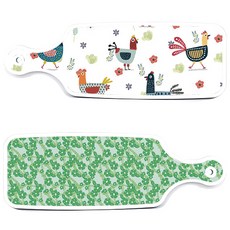 Roem Design 上菜砧板 2件 綠色鳳仙花 套組, 綠色鳳仙花, 雞圖案, 1套