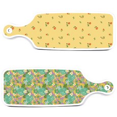 Loem Design 上菜砧板 2入 藍綠玫瑰藤蔓組, 藍綠玫瑰藤蔓, 梔子花色格紋, 1套