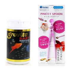 그로비타 치어 사료 100ml + 수이사쿠 다용도 먹이 핀셋 스푼, 1세트