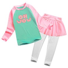 GOING KIDS 女童字母印花插肩防曬長袖泳衣+內搭褲裙套裝