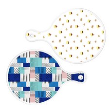 로엠디자인 원형 서빙보드 푸딩 + 청색체크, 혼합 색상, 1세트