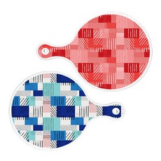 Roem Design 長短色格紋+藍色格紋 圓形上菜板 2件組, 長短色格紋 + 藍色格紋, 1套