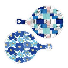Roem Design 圓形上菜板 藍色格紋 + 青藍色花朵, 混合顏色, 1套