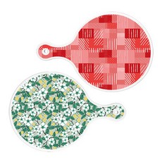 로엠디자인 원형 서빙보드 장단색체크 + 플라워회색보드, 혼합 색상, 1세트