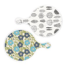 Roem Design 圓形上菜板 木紋線條藝術 + 花卉紫黃色板, 混合顏色, 1套