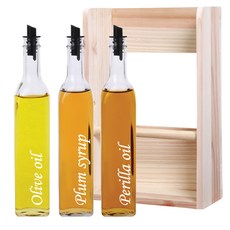 Glassdomae 刻字印刷玻璃油瓶500ml橄欖油+梅液+紫蘇油+架子, 1套