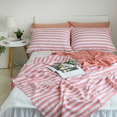 CASA VERDE 格紋條紋雙面印花棉質夏季薄被, 紅色的