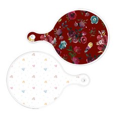 Roem Design 圓形上菜砧板 2入 紫色花卉藝術組, 紫色花卉藝術, 線條愛心, 1套