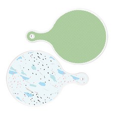 Roem Design 圓形上菜砧板 2入 綠色格紋組, 綠色格紋, 紫綠色, 1套