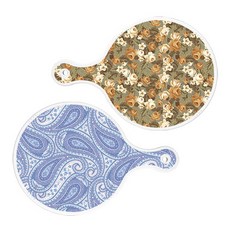 Loem Design 圓形上菜砧板 2入 土色花朵組, 土色花朵, 青白色線條藝術, 1套