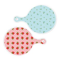 Roem Design 圓形上菜砧板 2入組 玉色花朵格紋, 玉色花朵格紋, 粉紅草莓, 1套