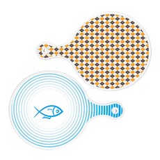 로엠디자인 원형 서빙 도마 보드 2p 잉글랜드행황색체크 세트, 잉글랜드행황색체크, 피쉬라인블루, 1세트
