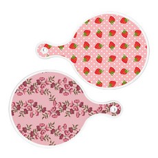 Roem Design 圓形上菜砧板 2入 粉紅草莓套組, 粉紅草莓, 櫻花, 1套