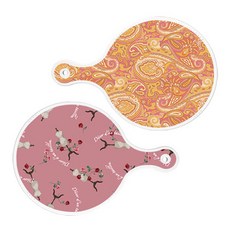 Roem Design 圓形上菜砧板 2入 紅黃色線條藝術套組, 紅黃色線條藝術, 紫色藝術夾, 1套