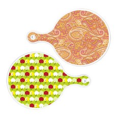 ROEM DESIGN 圓形上菜砧板 2入組 紅黃線條藝術款, 紅黃線條藝術, 蘋果綠, 1套