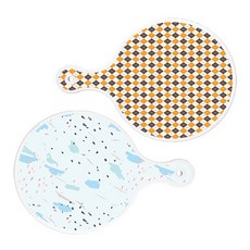 Roem Design 圓形上菜砧板 2入 英格蘭風黃色格紋組, 英格蘭風黃色格紋, 印花玉色, 1套