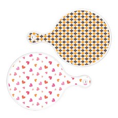 Roem Design 圓形上菜砧板 2件 英格蘭黃色格紋套組, 英格蘭黃色格紋, 淺粉紅色愛心, 1套