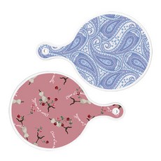 ROM 設計圓形服務砧板 2p 藍色白色線條藝術套組, 藍色和白色線條藝術，紫色藝術剪輯, 1套