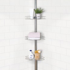 不鏽鋼立柱式3層浴室角落置物架, 混色, 1個