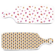 Roem Design 上菜砧板 2入 英格蘭黃色格紋套組, 英格蘭黃色格紋, 淺粉紅色愛心, 1套