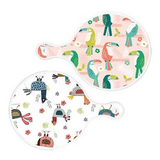 로엠디자인 원형 서빙 도마 보드 2p 구관조핑크 세트, 구관조핑크, 닭패턴, 1세트