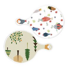 Loem Design 圓形上菜板 2件組 魚紋圖案, 魚紋圖案, 森林圖案1, 1套