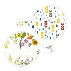 Roem Design 圓形上菜砧板托盤 雨水與新芽圖案 2件組, 雨水與新芽圖案 + 花壇, 1套