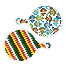 Roem Design 圓形上菜砧板 2入 猴子套組, 猴子, 5色鑽石圖案, 1套