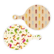 圓形設計款砧板2入組, 松樹款+鸚鵡款 淺黃色, 1組