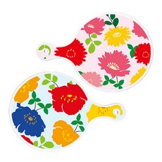 Roem Design 圓形上菜砧板 2入 菊花粉紅組, 菊花粉紅, 菊花藍綠色, 1套