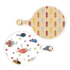 圓形設計款砧板2入組, 松樹款+魚圖案款, 1組