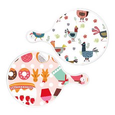 Roem Design 圓形上菜砧板 2件組 雞圖案套組, 雞圖案, 小甜甜圈, 1套