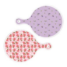 Roem Design 圓形上菜砧板 2件組 紫色花朵格紋款, 紫色花朵格紋, 粉紅蜜桃, 1套