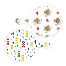 로엠디자인 원형 서빙 도마보드 딸기아트윅 2p세트, 딸기아트웍 + 빗물과새싹패턴, 1세트