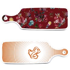 ROEM DESIGN 上菜砧板 2件組 白菜線條橘色款, 白菜線條橘色, 紫色花卉圖案, 1套