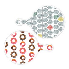 로엠디자인 원형 서빙 도마 보드 2p 나뭇잎패턴 세트, 나뭇잎패턴, 초코도넛, 1세트