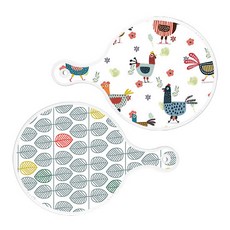 Roem Design 圓形上菜砧板 2件組 雞圖案, 雞圖案, 樹葉圖案, 1套